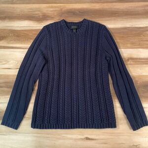 Express Mens Navy Blue Cable Knit Crewneck Sweater Cotton Blend Large